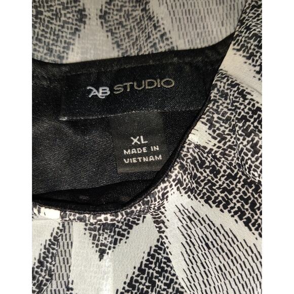 AB Studio Black & White Dress Womens Sz XL Belted Asymmetrical Bottom Chevron - Picture 11 of 16